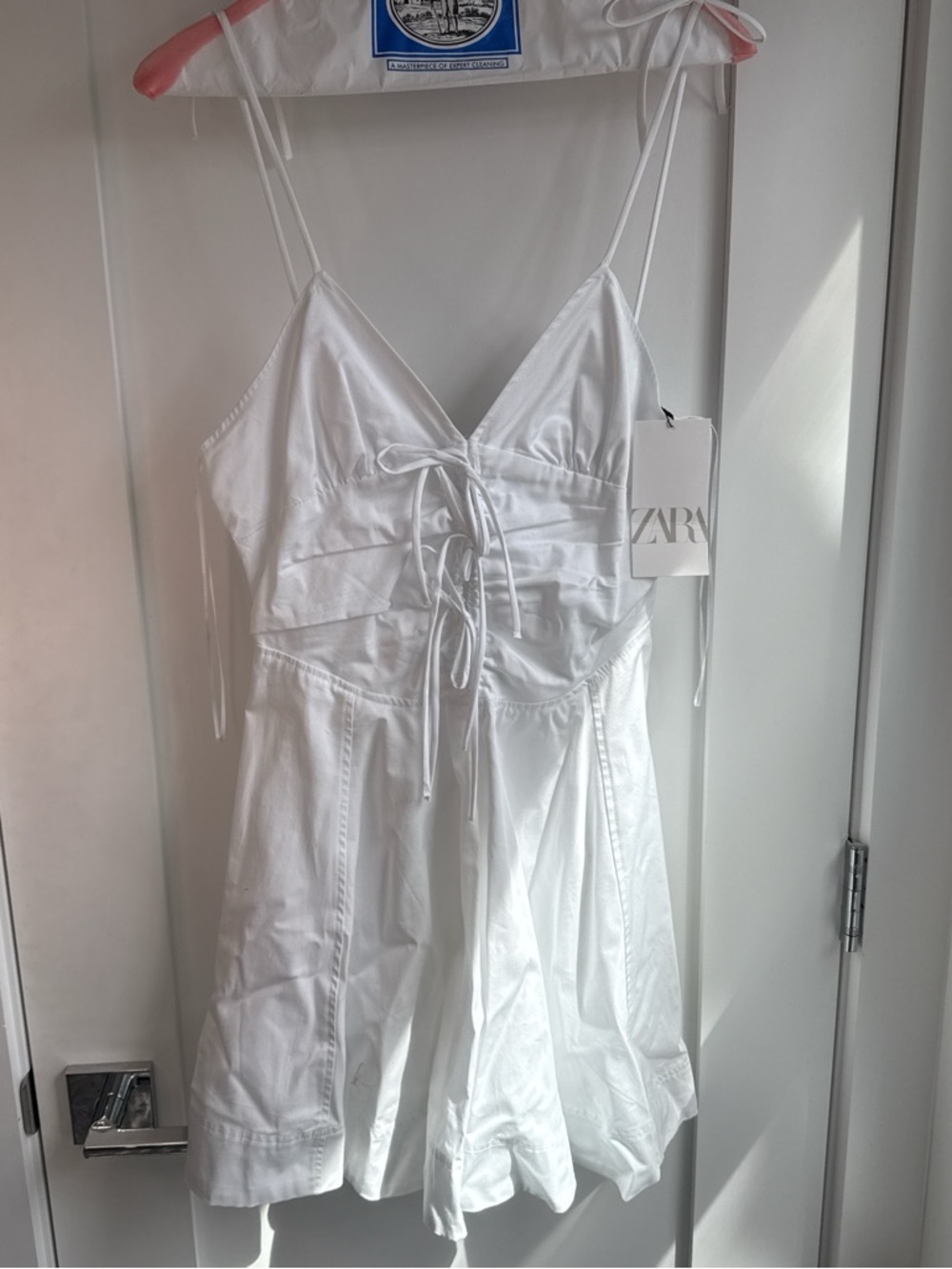 Zara White Tie-Front Spaghetti Strap Dress